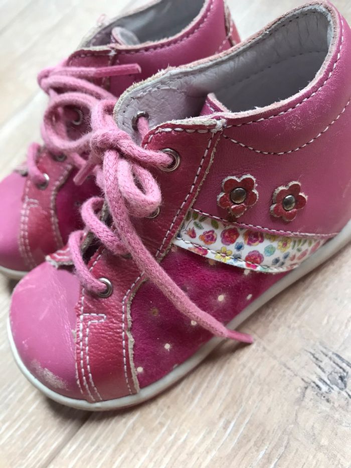 Chaussures premiers pas bébé fille 20 bopy rose à lacets