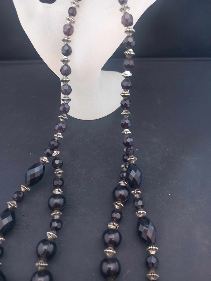 Collier double fantaisie marron et argenté - photo numéro 3