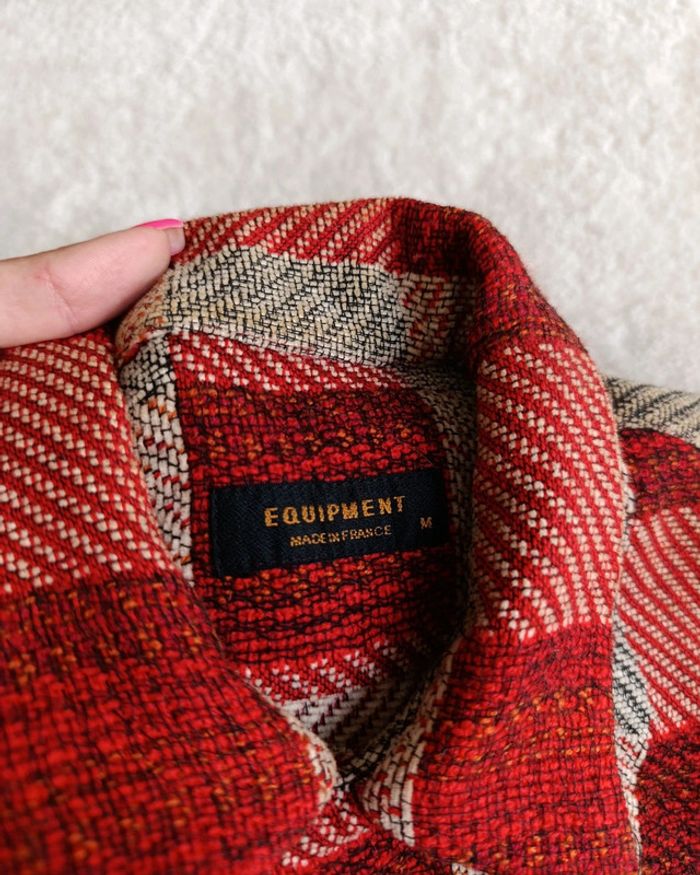 Veste chemise Equipment M à carreaux rouge bordeaux beige laine coto made un France - photo numéro 9