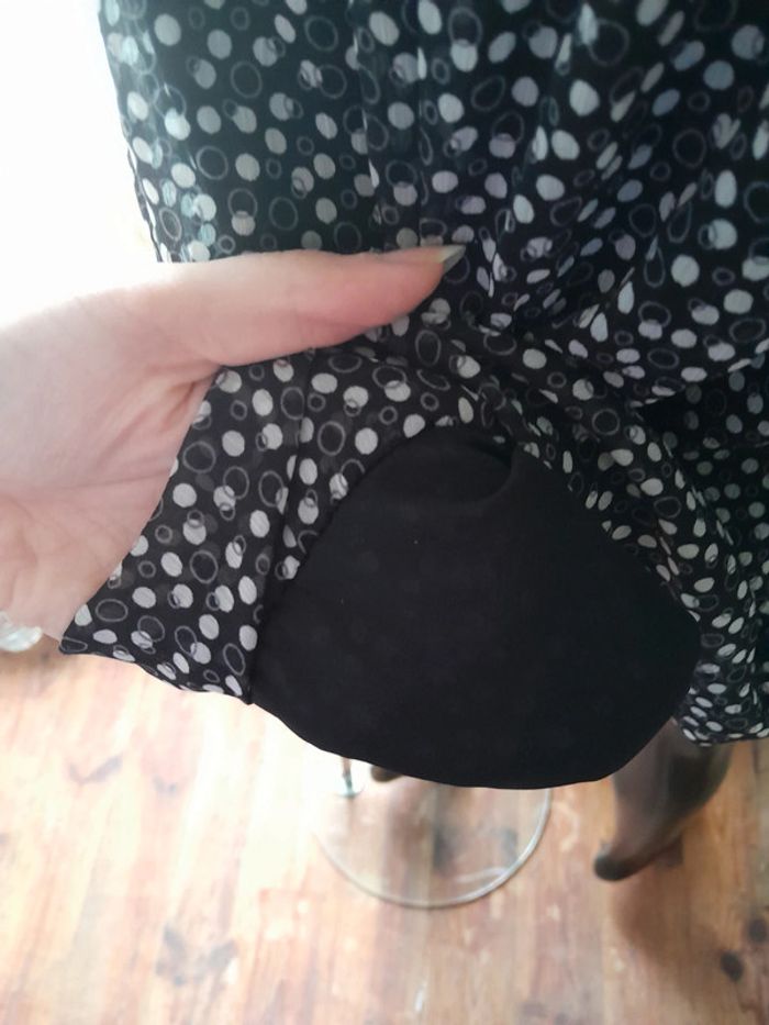 Haut tunique bi-matière à pois noir et blanc Taille 42 decolté - photo numéro 7