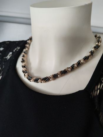 Collier vintage tressé de 3 rangées de perles tubes et rondes