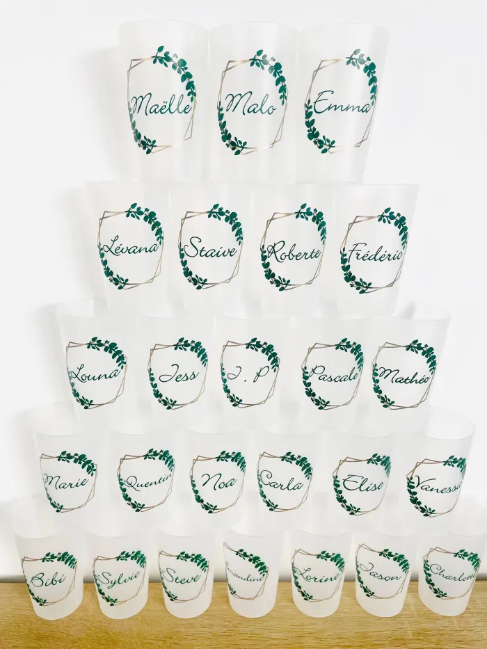 Gobelet personnalisé avec prénom des invités | cadre avec feuilles/feuillage - photo numéro 2