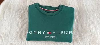 Sweat Tommy Hilfiger col rond | Taille M | vert foncé logo brodé