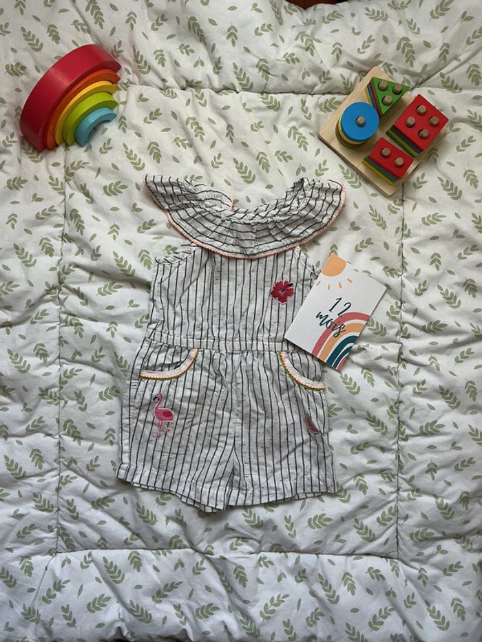 combishort blanc rayé gris 12 mois orchestra