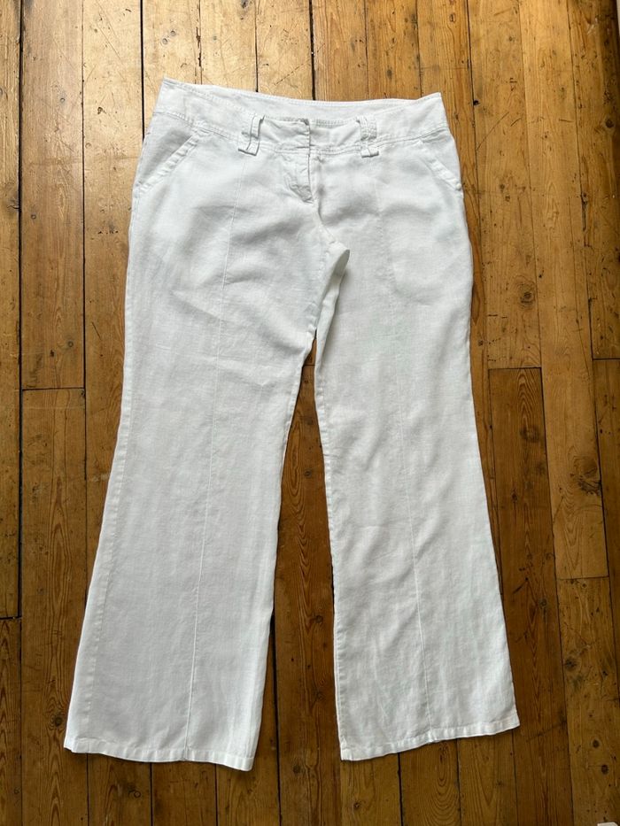 Pantalon lin blanc jambes larges taille EUR 44 - photo numéro 1