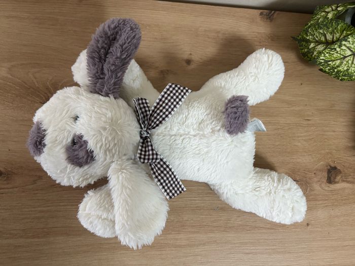 Doudou peluche chien allongé blanc gris les petits cailloux - photo numéro 3