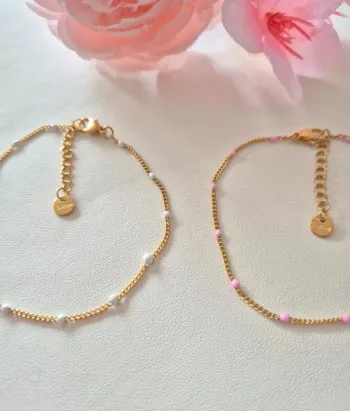 Lot de 2 bracelets dorée acier inoxydable 🌸 rose + blanc