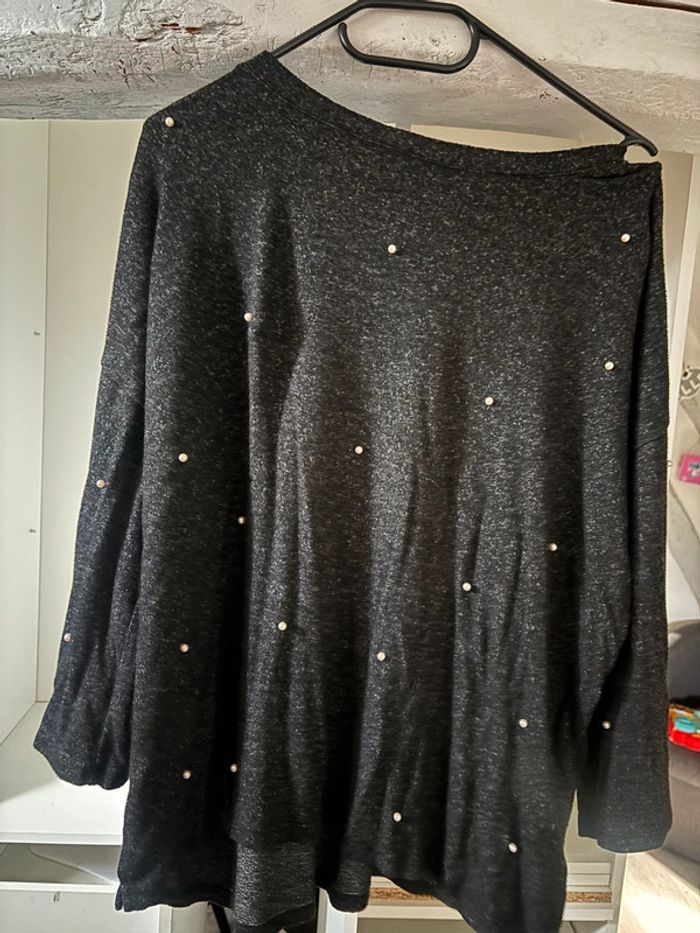 Pull leger femme noir gris perlé taille M