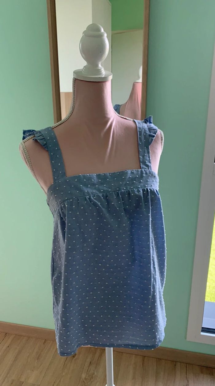 Top plumetis bleu