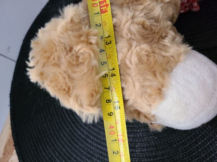 doudou peluche ane marron mi longs blanc tissu vichy rouge - photo numéro 2