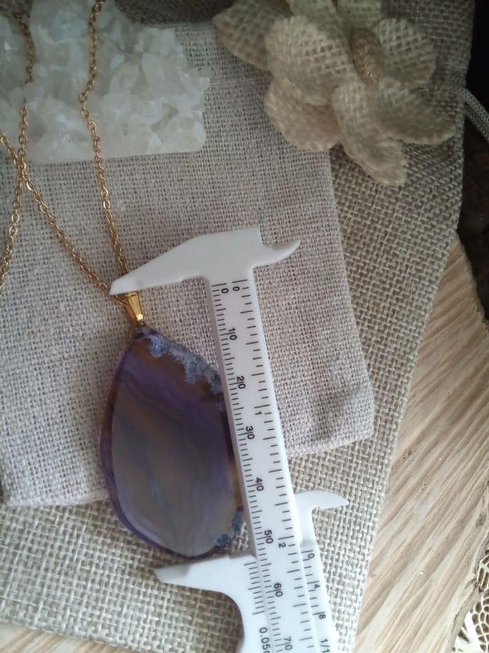 Collier pendentif en pierre naturelle d'agate violette - photo numéro 5