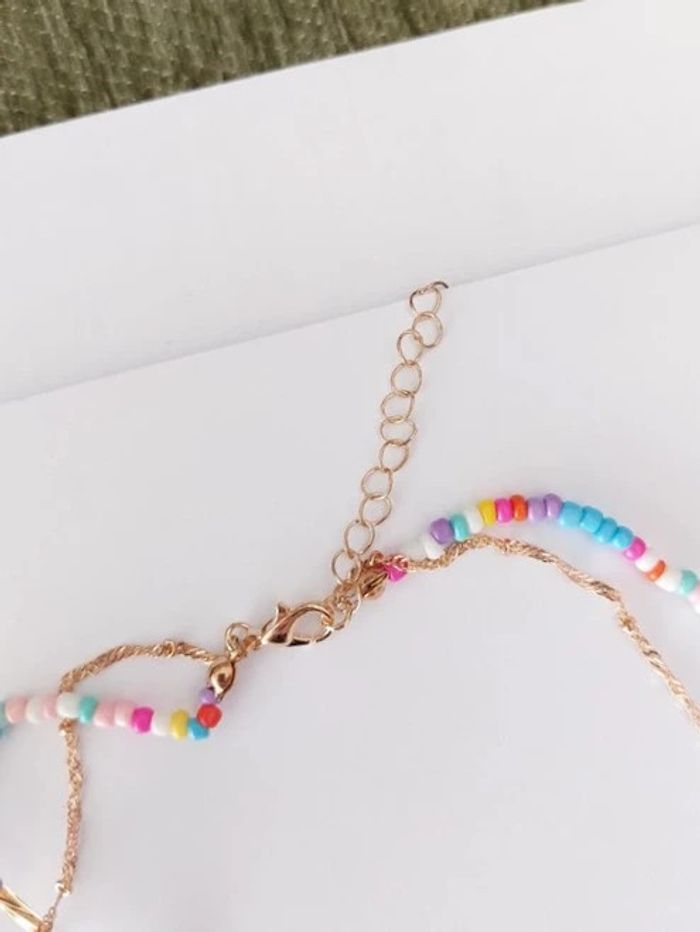 Collier multirangs, perles multicolore, pendentif fleurs, tendance été 🌼 - photo numéro 4