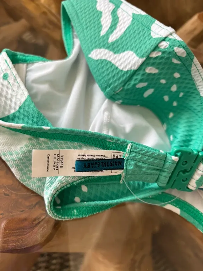 Haut de maillot de bain Maison Lejaby vert blanc piqué - photo numéro 4