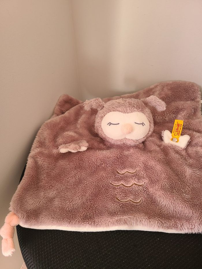 Steiff Ollie Doudou Chouette Rose et crème 26 cm Doudou pour bébé Doux et Lavable