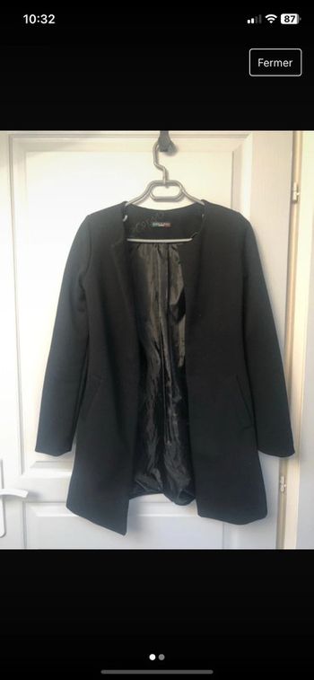 Blazer noir femme mi long taille 36 gaufré neuf