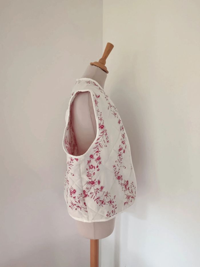 Veston matelassé blanc rose fleuri toile de Jouy - photo numéro 10
