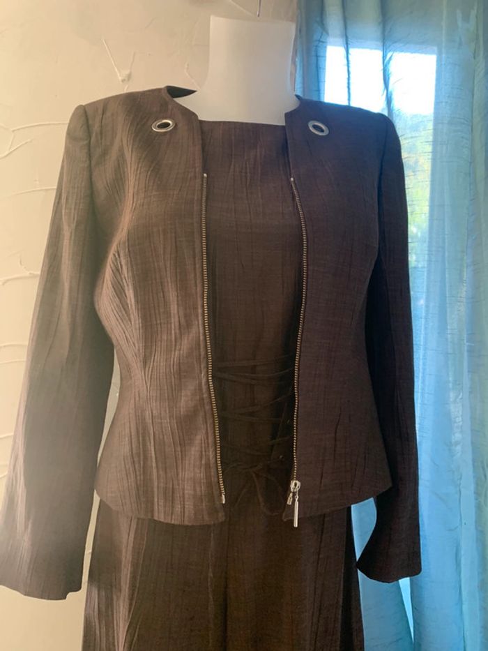 Ensemble 1 2 3 marron tailleur salopette jambes larges +blazer taille 42 - photo numéro 5