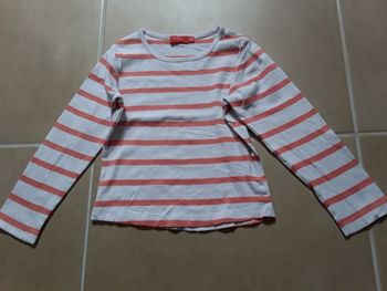 T-shirt rayé blanc corail ML fille 6 ans TISSAIA BE
