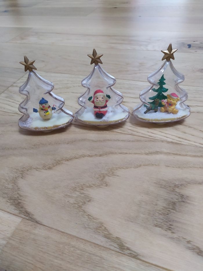 Lot de 3 boules de neige de Noël en forme de sapin