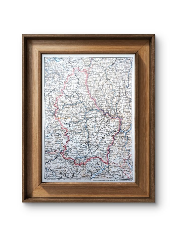 Imprimée en 1928, carte du Luxembourg, Vintage Authentique (cadre non inclus )