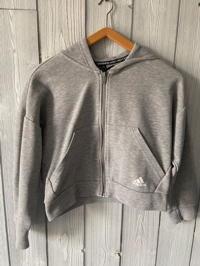 🩶 Veste survêtement grise fille Adidas Taille 11-12 ans - photo numéro 2