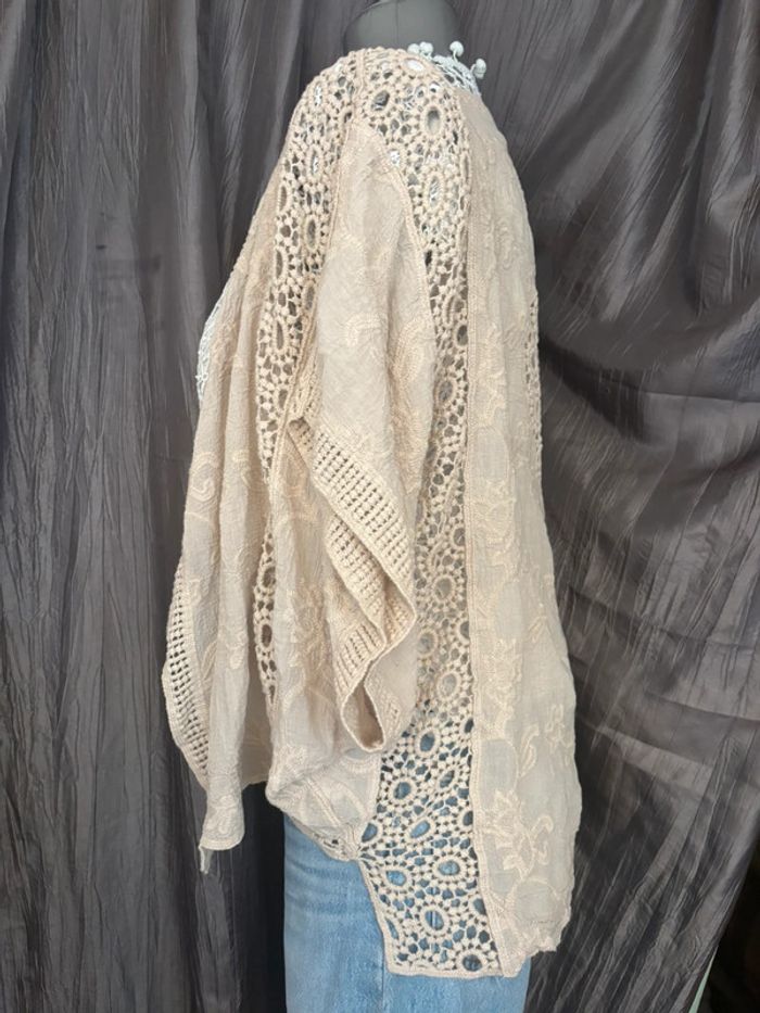 Superbe veste/kimono légère bohème avec broderies et dentelle - photo numéro 6