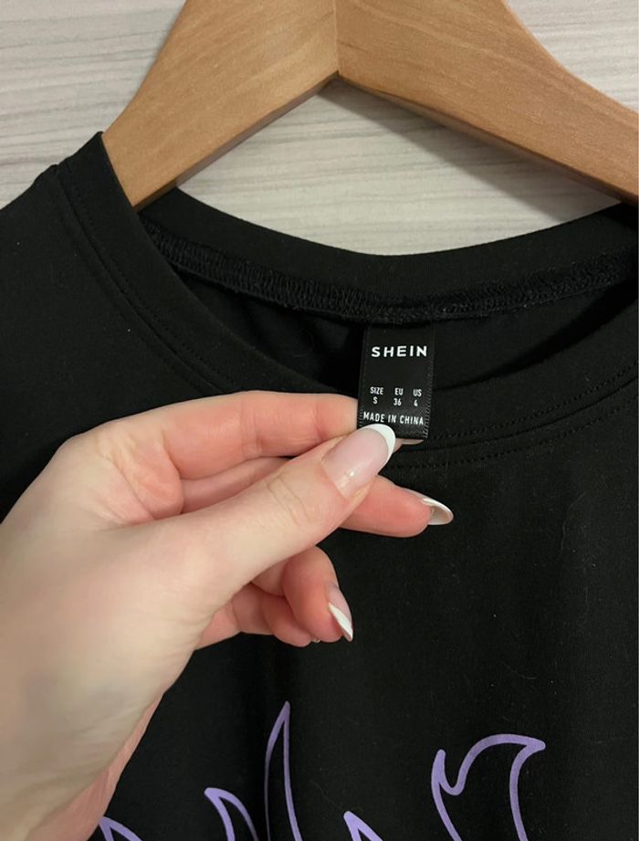 T-shirt Oversize noir Shein "Angel", Taille S, Très Bon État - photo numéro 3