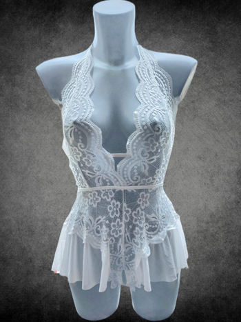 Superbe nuisette / body blanc cassé dentelle, chic et féminin Taille S/M