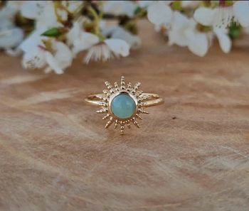 Bague soleil plaqué or et aventurine naturelle taille 50
