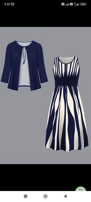 Ensemble élégant comprenant une robe à motif géométrique, une veste d'extérieur de vacances stylée, un débardeur , parfait pour un look confortable et décontracté au printemps et en automne.