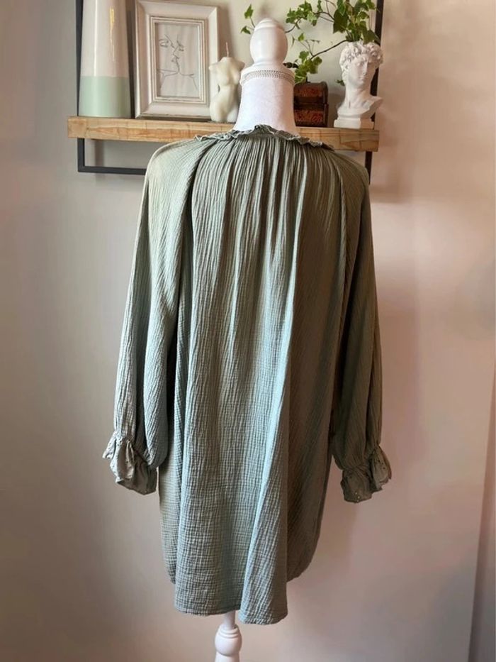 Robe tunique kaki en gaze de coton Lovika taille U - photo numéro 8