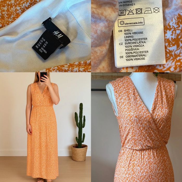 Robe longue fleurie orange H&M – Taille XS - photo numéro 6