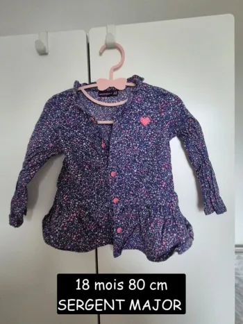 Belle blouse Sergent major 18 mois 80 cm chemise à boutons violettes