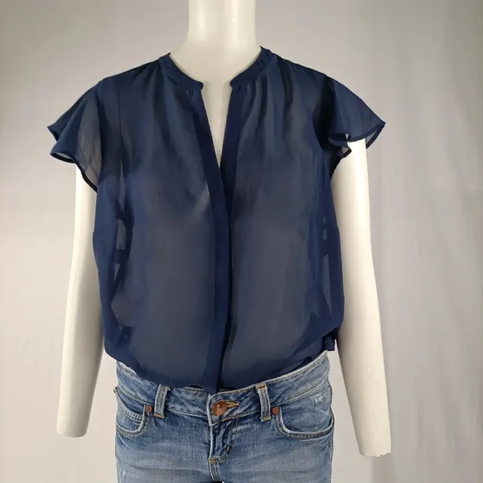 Blouse fluide transparente bleu marine Stile Benetton taille M estimée – manches volantées A953 - photo numéro 8