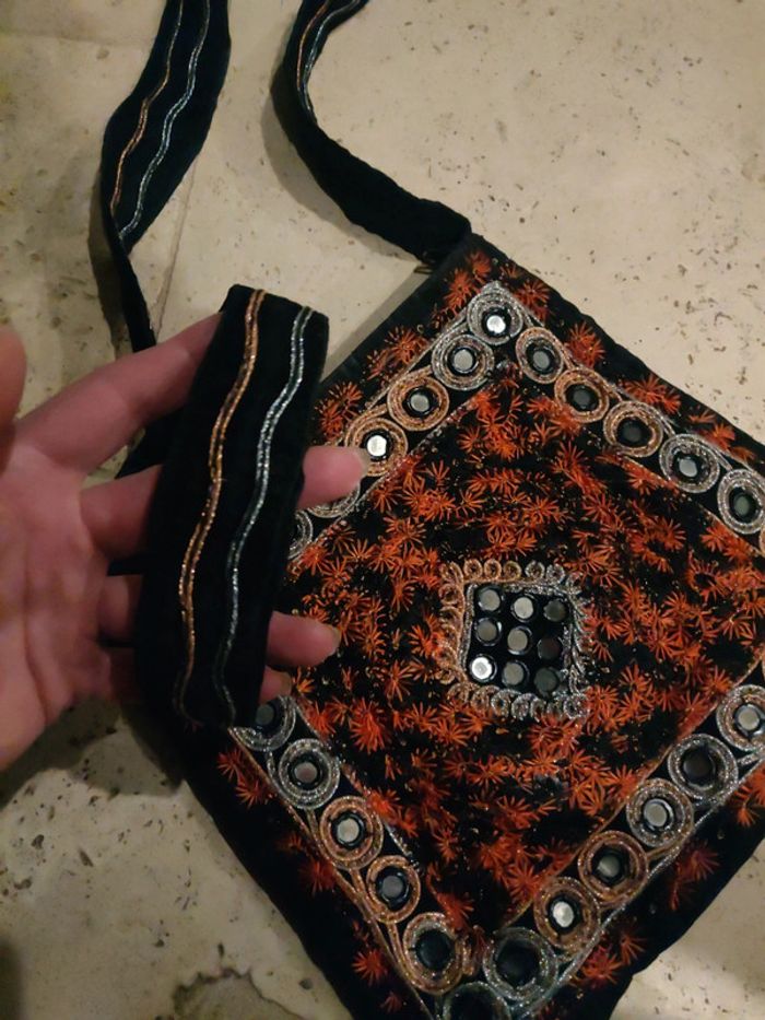 Pochette en tissu et miroirs ronds vintage Ibiza - photo numéro 4