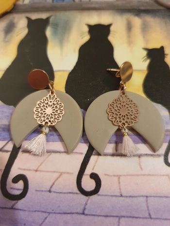 Boucles d'oreilles fantaisies de couleur doré et taupe