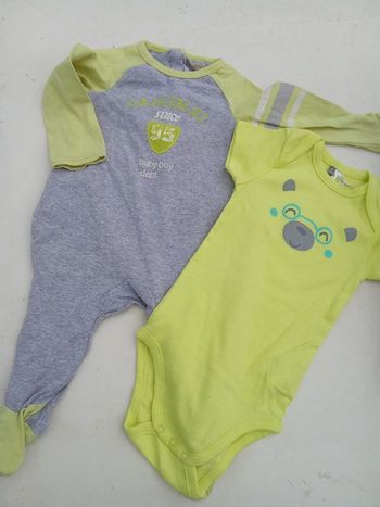 Ensemble, Lot Pyjama 1 pièce Léger et body manche courte mi saison ,été, garçon orchestra 12 mois, vert, gris,