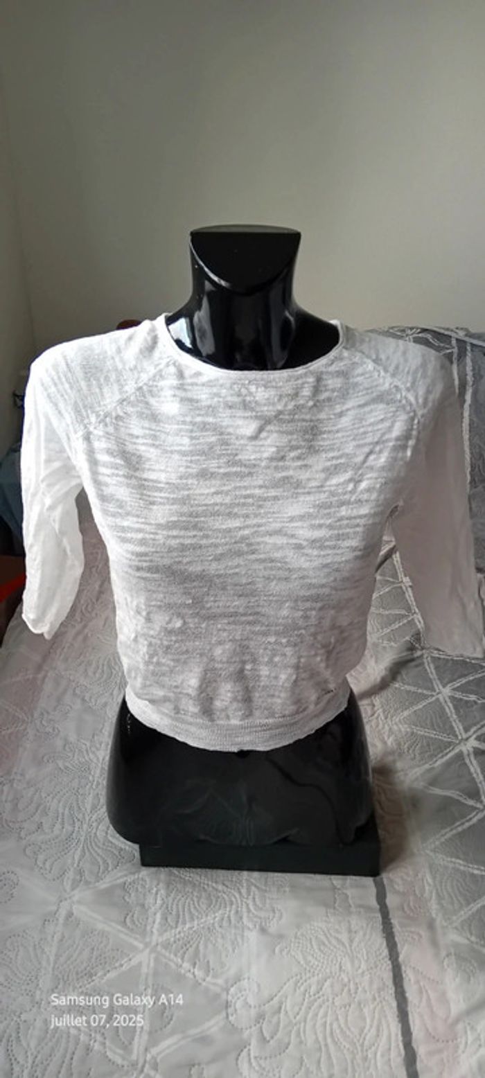Pull court léger manches 3/4 forme trapèze blanc femme XS kocca - photo numéro 2