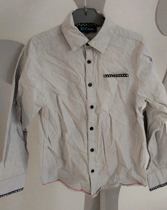 Chemise manches longues grise à rayures et points YCC taille 10ans