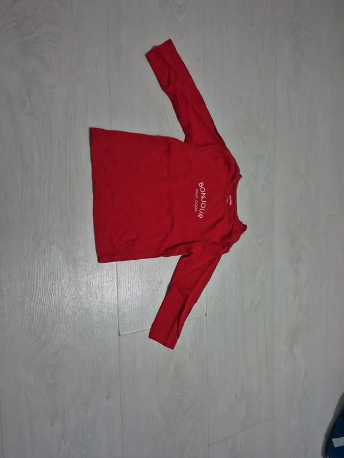 T-shirt manches longues rouge "bonjour papa"