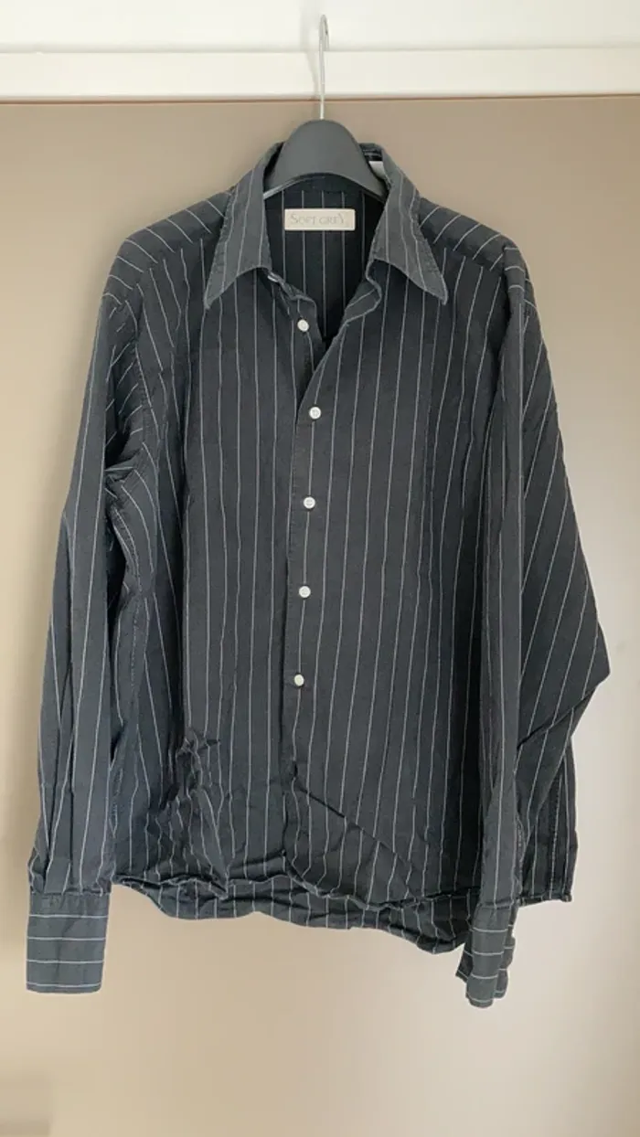 Chemise homme manches longues noire rayures blanches 41/42 Soft Grey