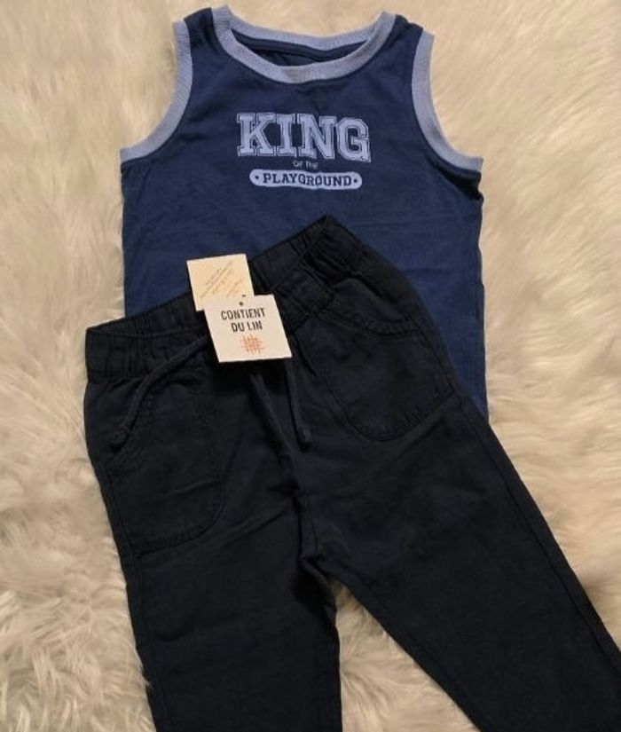 🥰😍💙Ensemble debardeur et pantalon fluide 36mois/3ans garçon 😍💙🥰