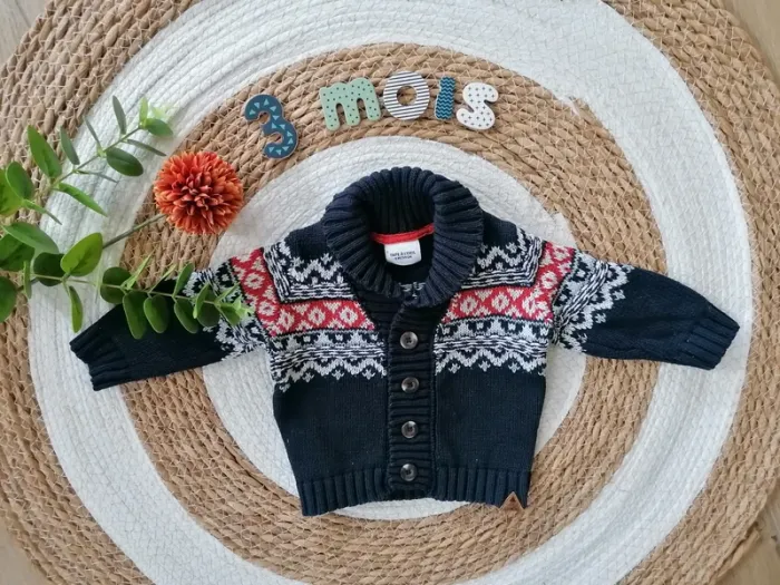 Gilet épais bleu marine à motifs - Tape à l'oeil - 3 mois