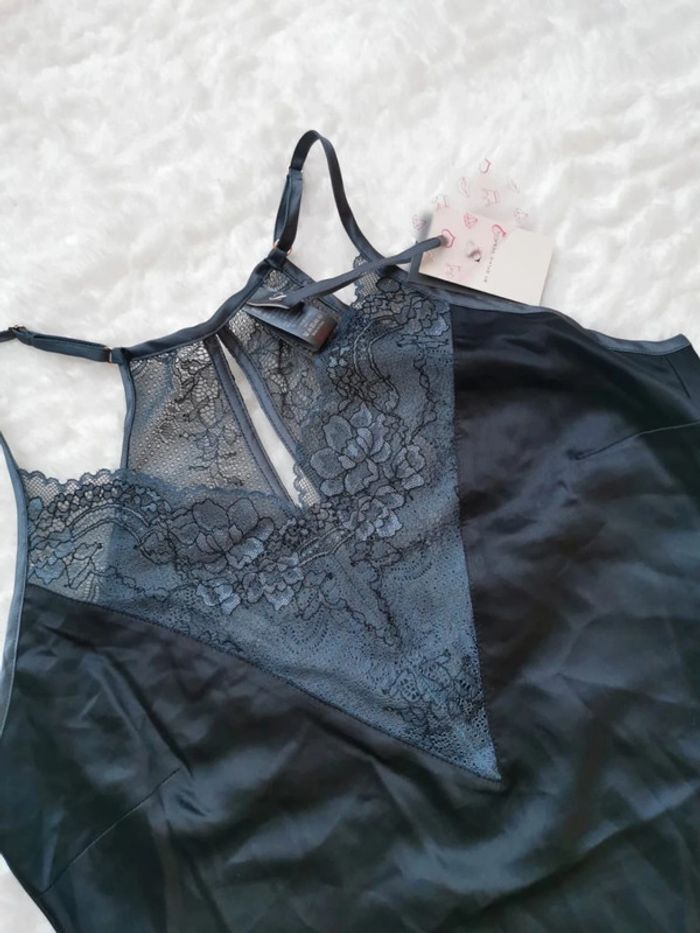 Caraco bustier top lingerie satin et dentelle gris foncé Sylvie Designs S 36 - photo numéro 7