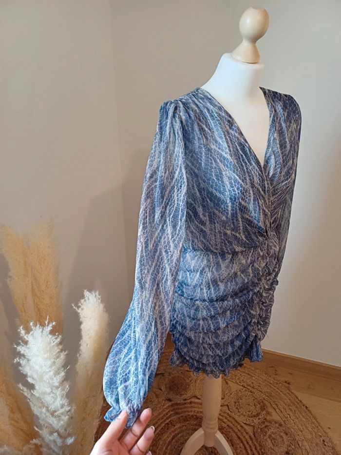 Robe cache-coeur bleue froncée Indefeir taille S/M 36/38 - photo numéro 7