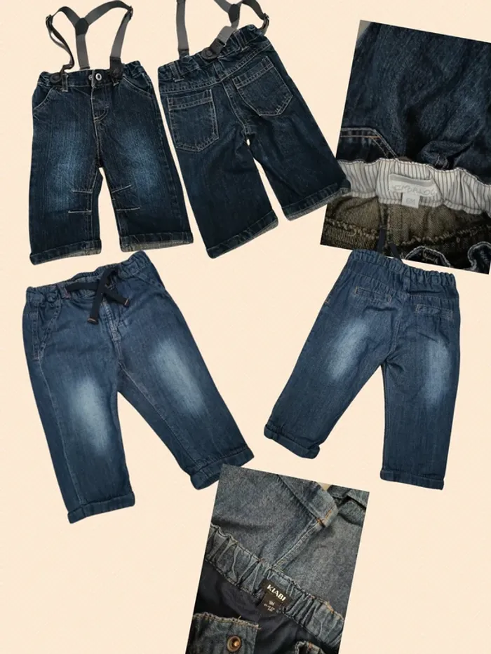 Lot 12 vêtements bb garçon 6 mois et 9 mois  6 salopettes  4 jeans 1 chemise jean  1 blouson jean - photo numéro 6