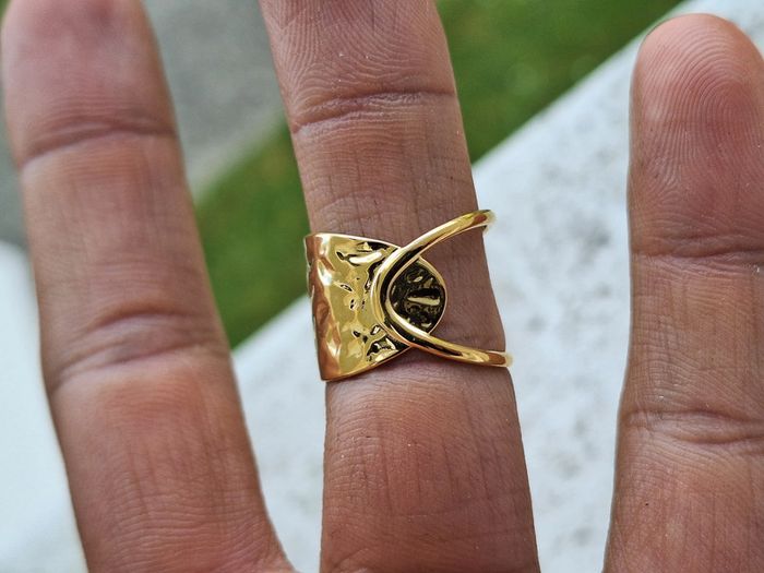 Bague Doré ouverte en acier inoxydable bague avec un design moderne et jolie, Ajustable - photo numéro 5