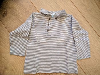 Polo manches longues marron rayé blanc DPAM- 18 mois