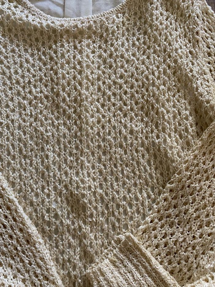 🌾 Pull ajouré écru – effet crochet - taille 36 - Solange - photo numéro 5
