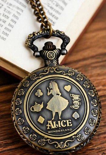 Magnifique montre de poche Alice au pays des merveilles - acier inoxydable 